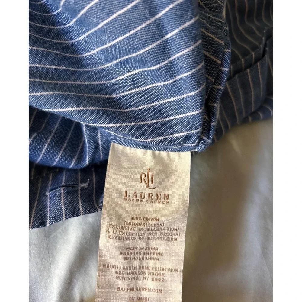Ralph Lauren Bluff Point Queen Duvet Cover Floral White Blue Stripe Rope Trim‎